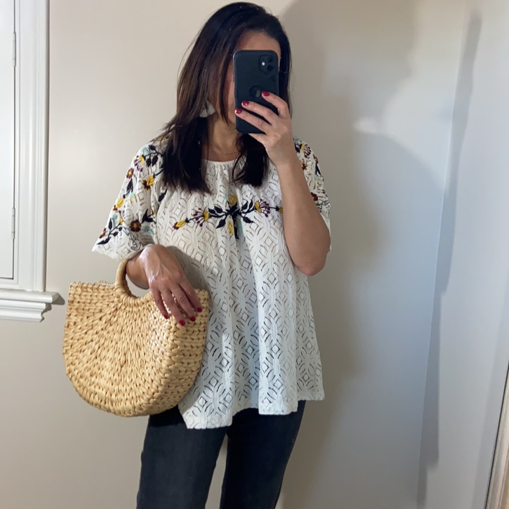 Violeta by Mango  Lace embroidered floral top